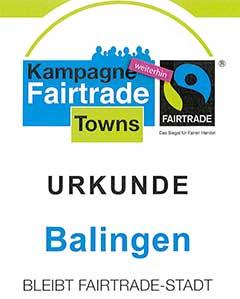 Urkunde Fairtrade-Stadt Balingen